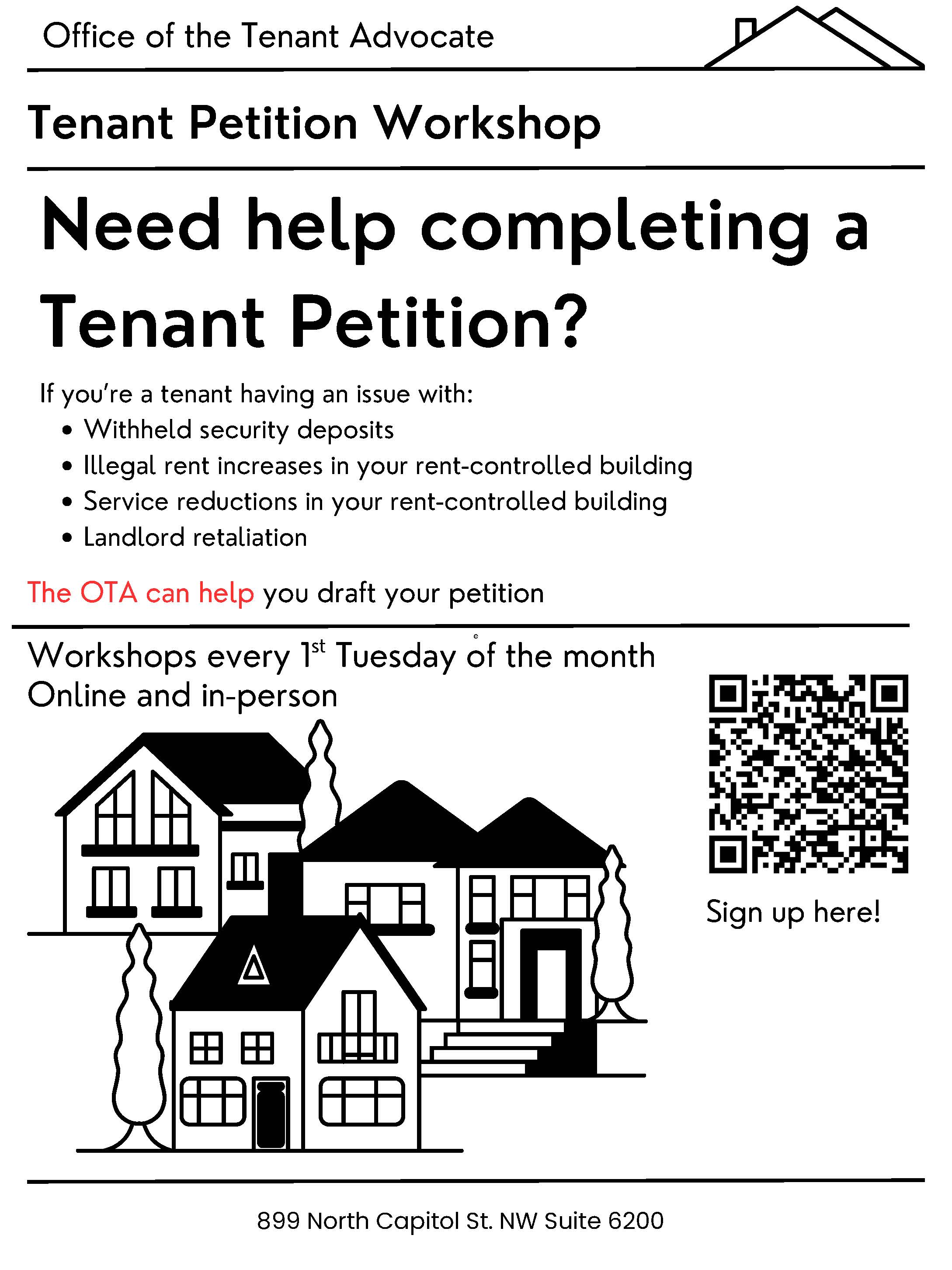 tenant petition workshop sign up with QR code